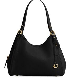 Coach Black Pebble Leather Shoulder Bag with Gold Hardware